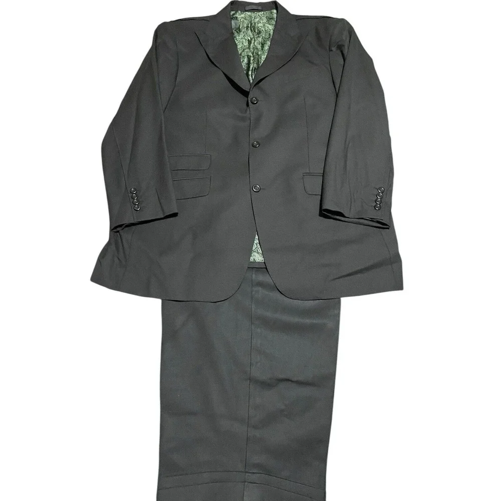 Bespoke Tailored Mens Suit Jacket Pants Black 3 Button 2XL Pants 48x26 Chest 50